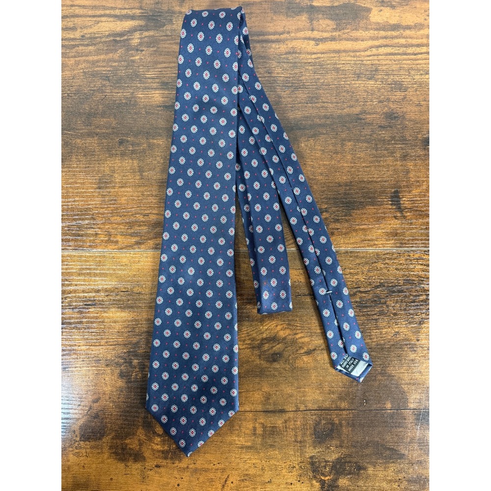 Christian Dior Monsieur Silk Tie Navy Blue‎ Red Medallion Geometric Made in USA